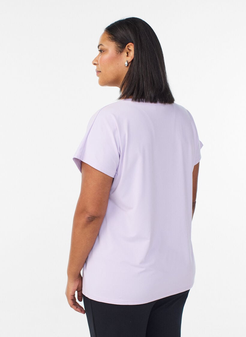 Losvallend trainings-T-shirt met V-hals, Paars, Model image number 2
