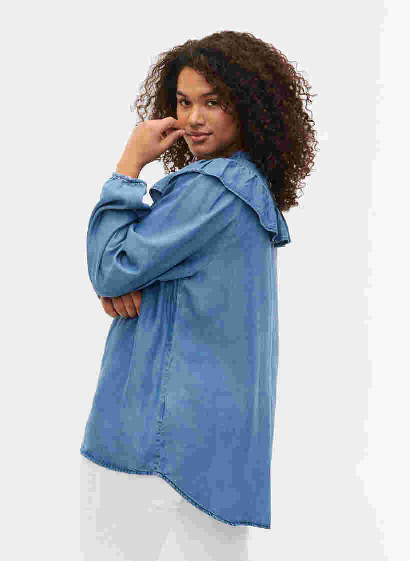 Overhemd met lange mouwen en ruches van lyocell (TENCEL™), Blue denim, Model image number 2