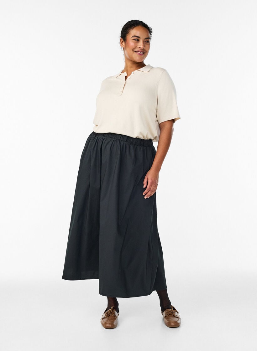 Jupe midi avec ceinture &eacute;lastique, Noir, Model image number 1