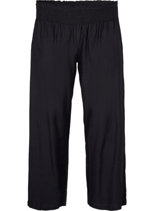 Pantalon à smocks en lin, Black, Packshot image number 0