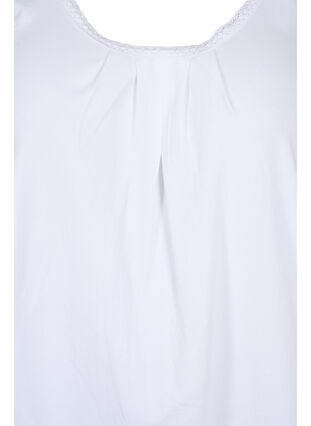 Haut en coton à col rond et bord en dentelle, Bright White, Packshot image number 2