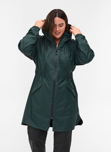 Veste de pluie avec fermeture éclair et capuche, Darkest Spruce, Model image number 0