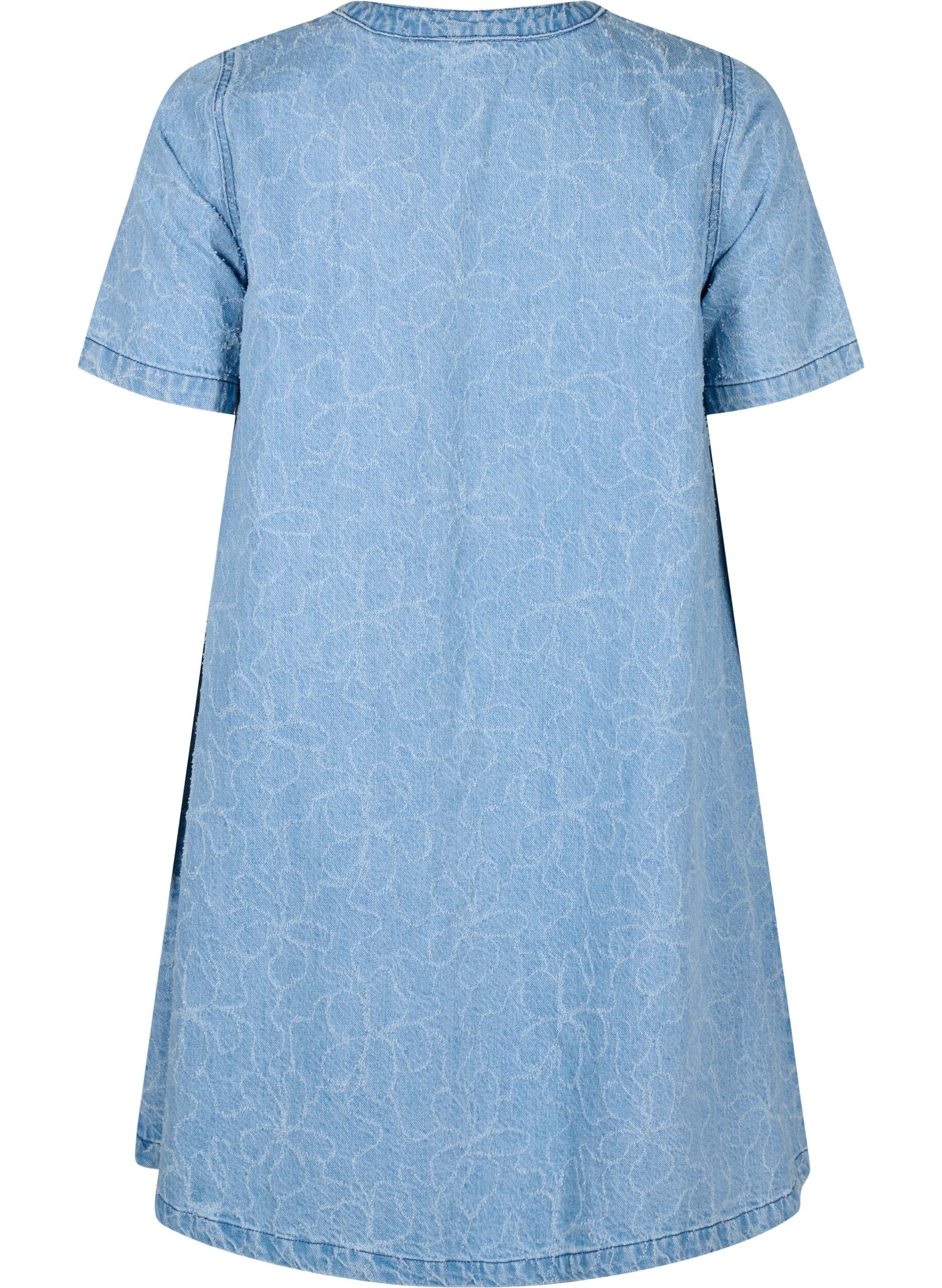 Zizzi Robe courte en denim avec une coupe trap&egrave;ze et un motif &agrave; n&oelig;uds, Bleu Clair, Packshot image number 1