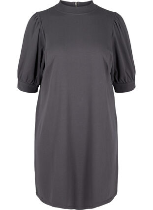 Katoenen jurk met korte pofmouwen, Asphalt ASS, Packshot image number 0