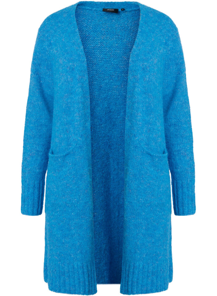 Long cardigan en tricot avec de la laine et des poches, French Blue, Packshot image number 0