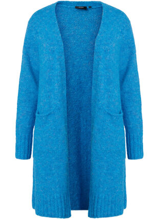 Long cardigan en tricot avec de la laine et des poches, French Blue, Packshot image number 0