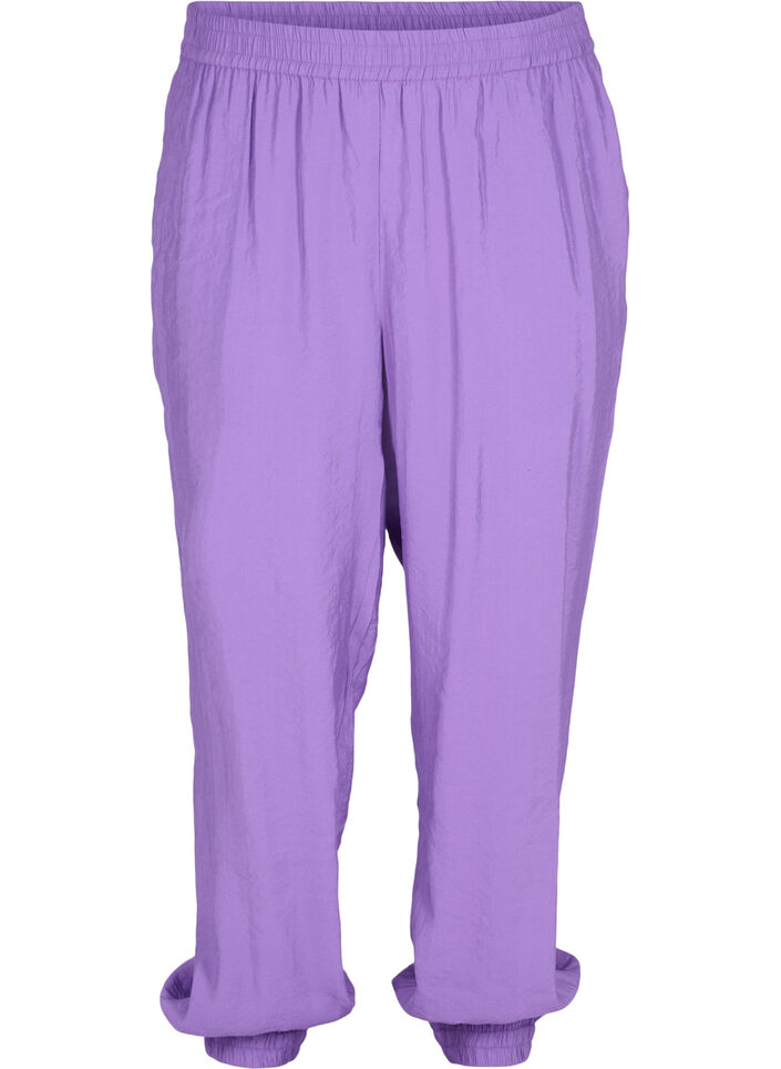 Pantalon ample en mélange de viscose avec bord élastiqué, Royal Lilac, Packshot image number 0