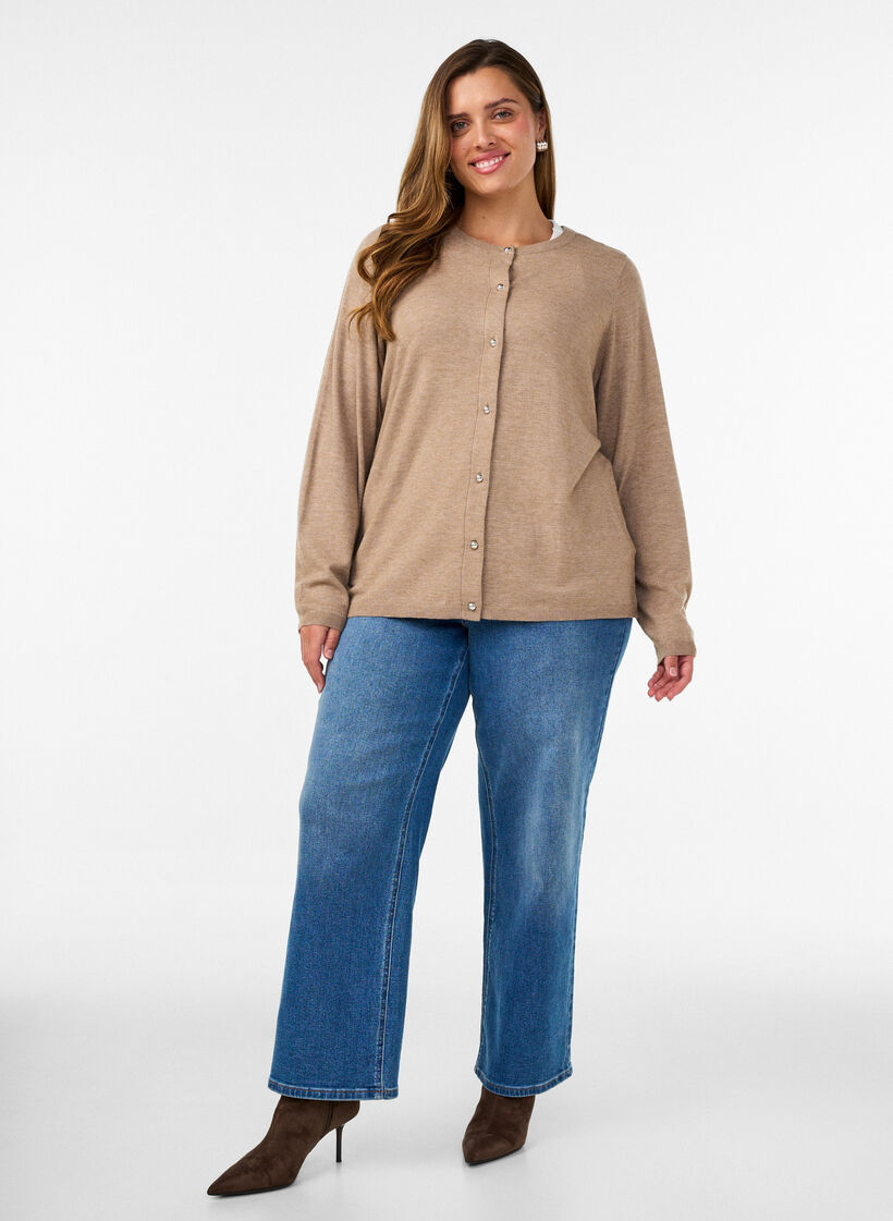 Cardigan met ronde knopen, Beige, Model image number 1