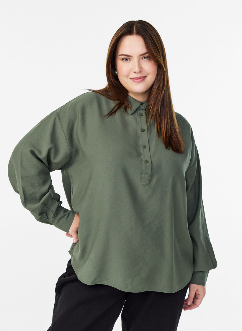 Blouse met knoopdetail op de rug, Groen, Model image number 0