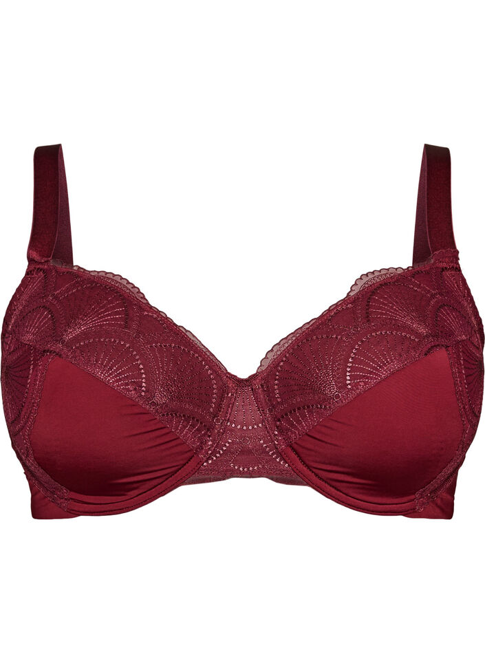 Soutien-gorge rembourr&eacute; &agrave; armatures avec dentelle et dos en U, Bordeaux, Packshot image number 0