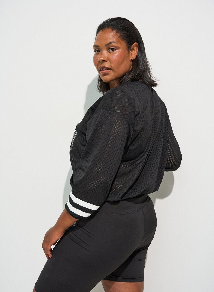 Sporty mesh-top met tekstprint, Zwart, Model image number 2