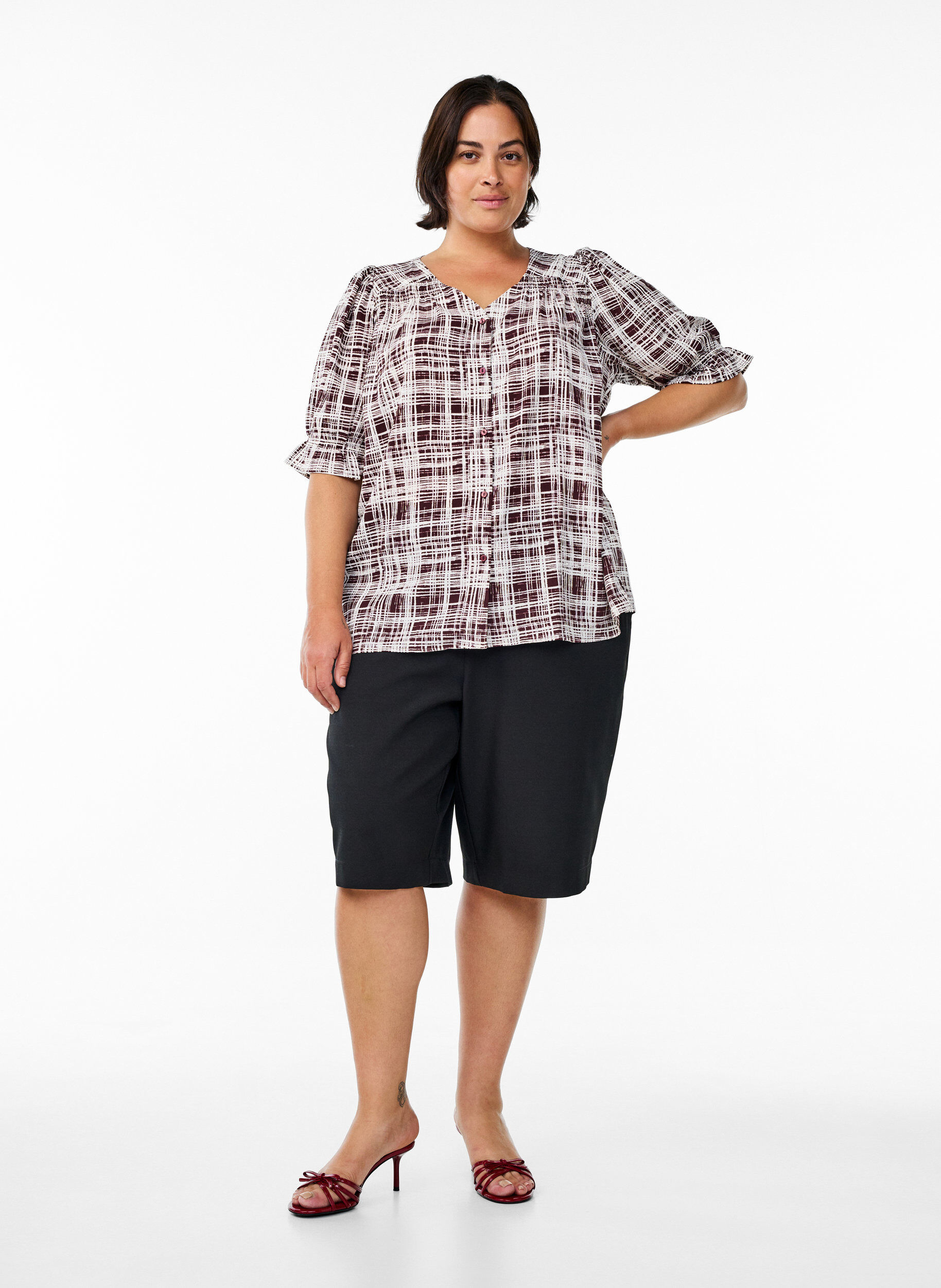 ZizziShirtblouse met 1/2 mouwen, Donker Bordeaux, Model image number 1