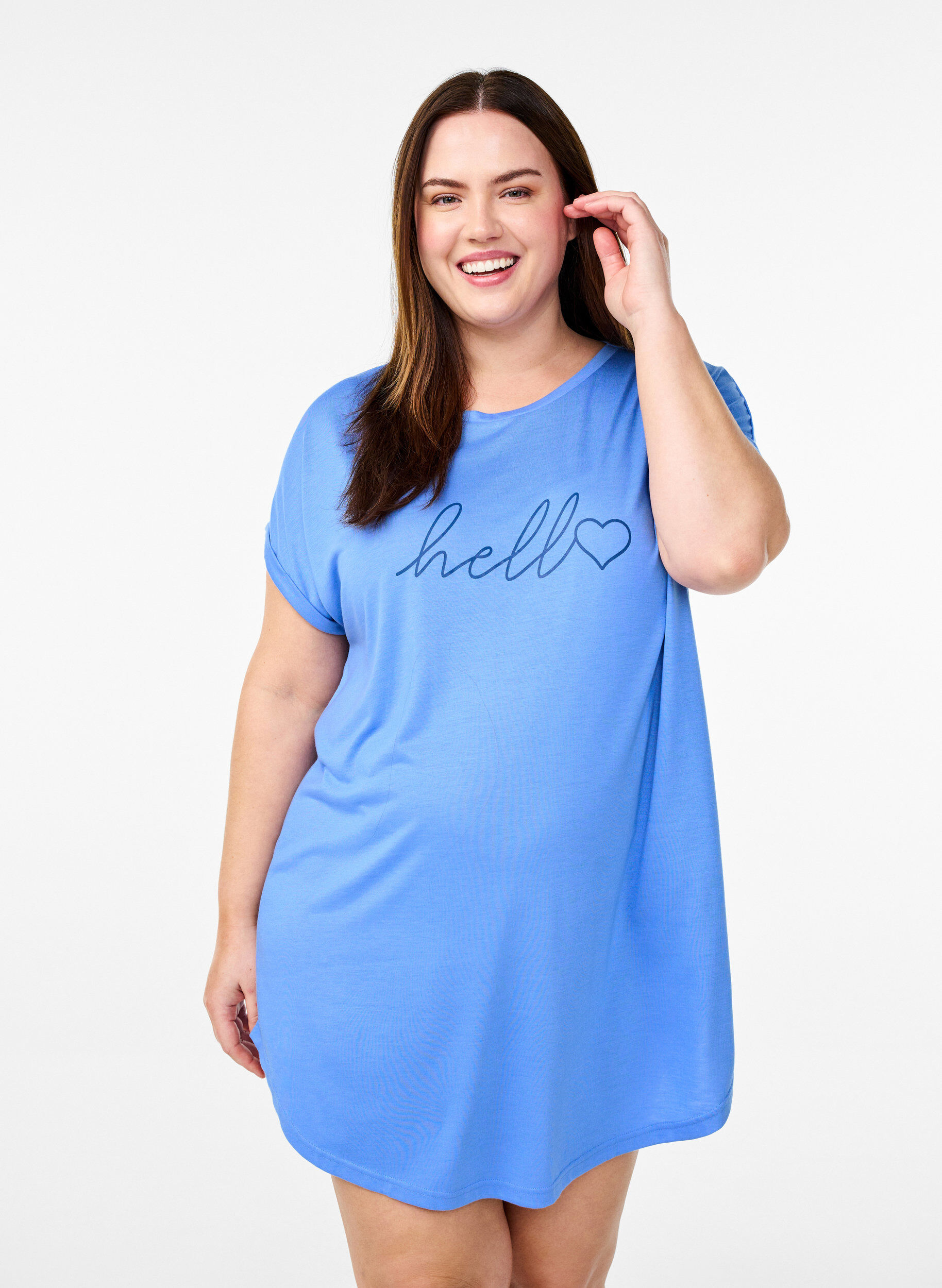Chemise de nuit &agrave; manches courtes avec imprim&eacute; de texte, , Model