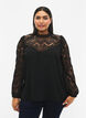 Blouse met lange mouwen en kant, Black, Model image number 0