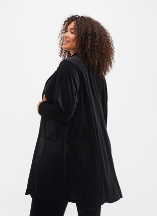Lange blazer in velours, Black, Model image number 1