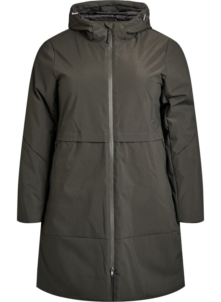 Winterjas met verstelbare taille, Groen, Packshot image number 0