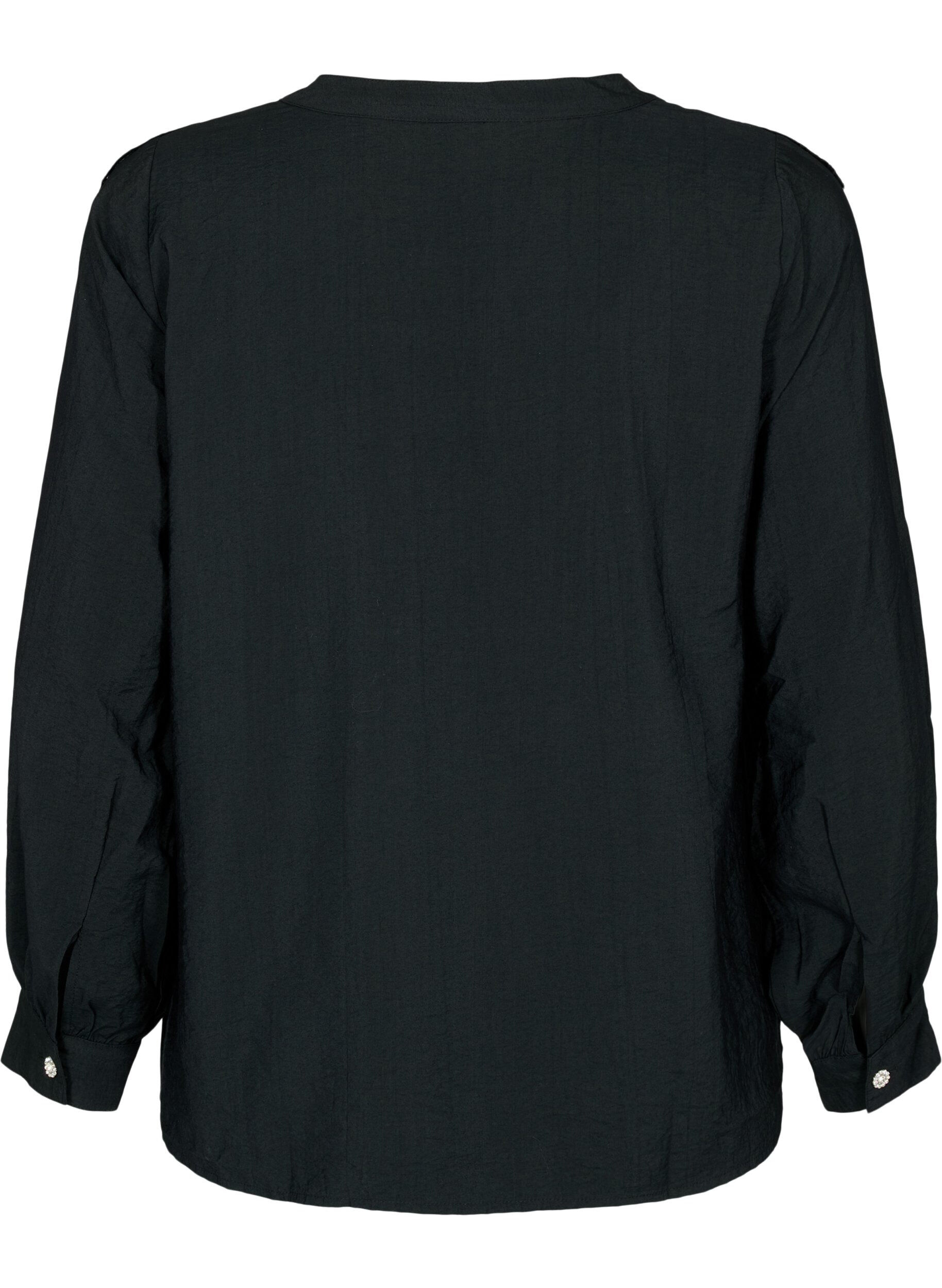 ZizziViscose overhemdblouse met ruches, Black, Packshot image number 1