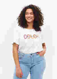 T-shirt en coton avec imprimé, Bright White COLOR, Model