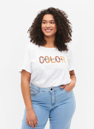 T-shirt en coton avec imprimé, Bright White COLOR, Model image number 0