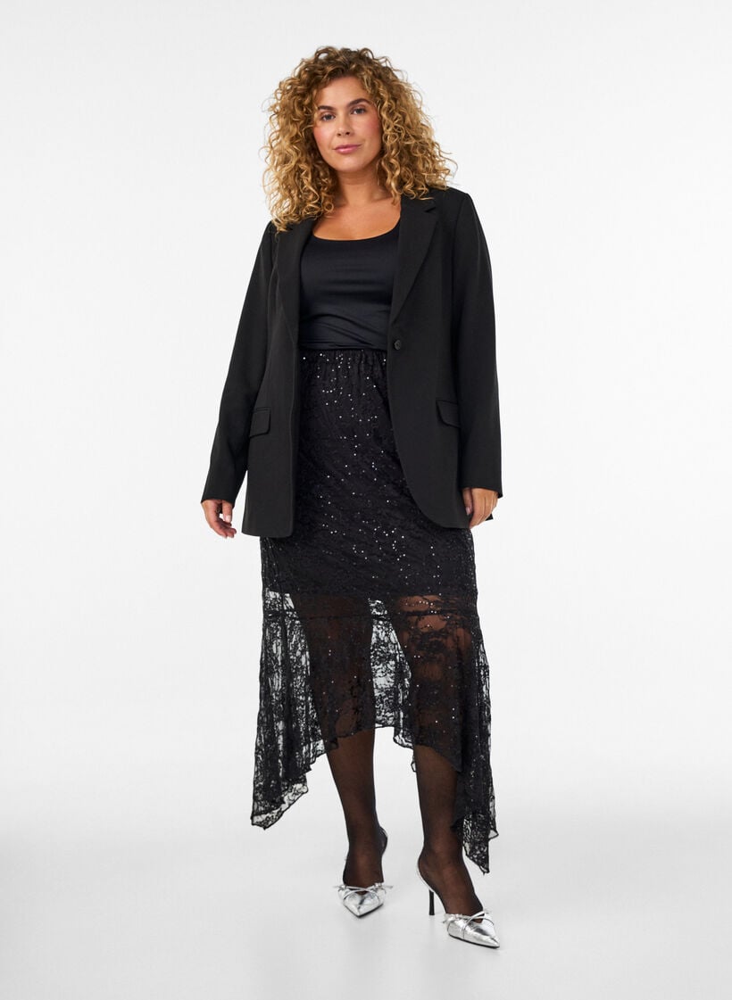 Jupe midi en dentelle avec sequins, Noir, Model image number 1