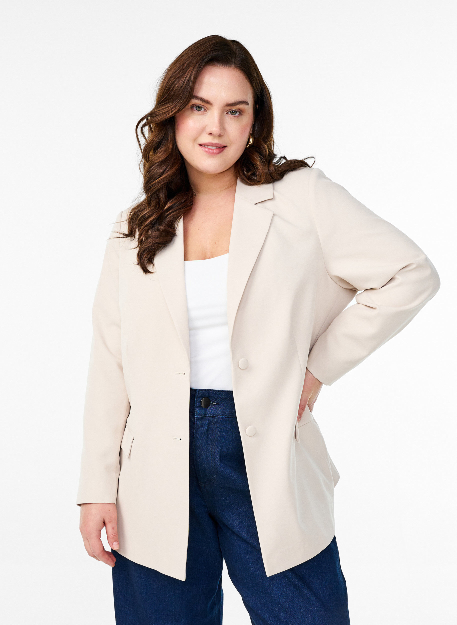 Klassieke blazer met knoopsluiting, Beige, Model