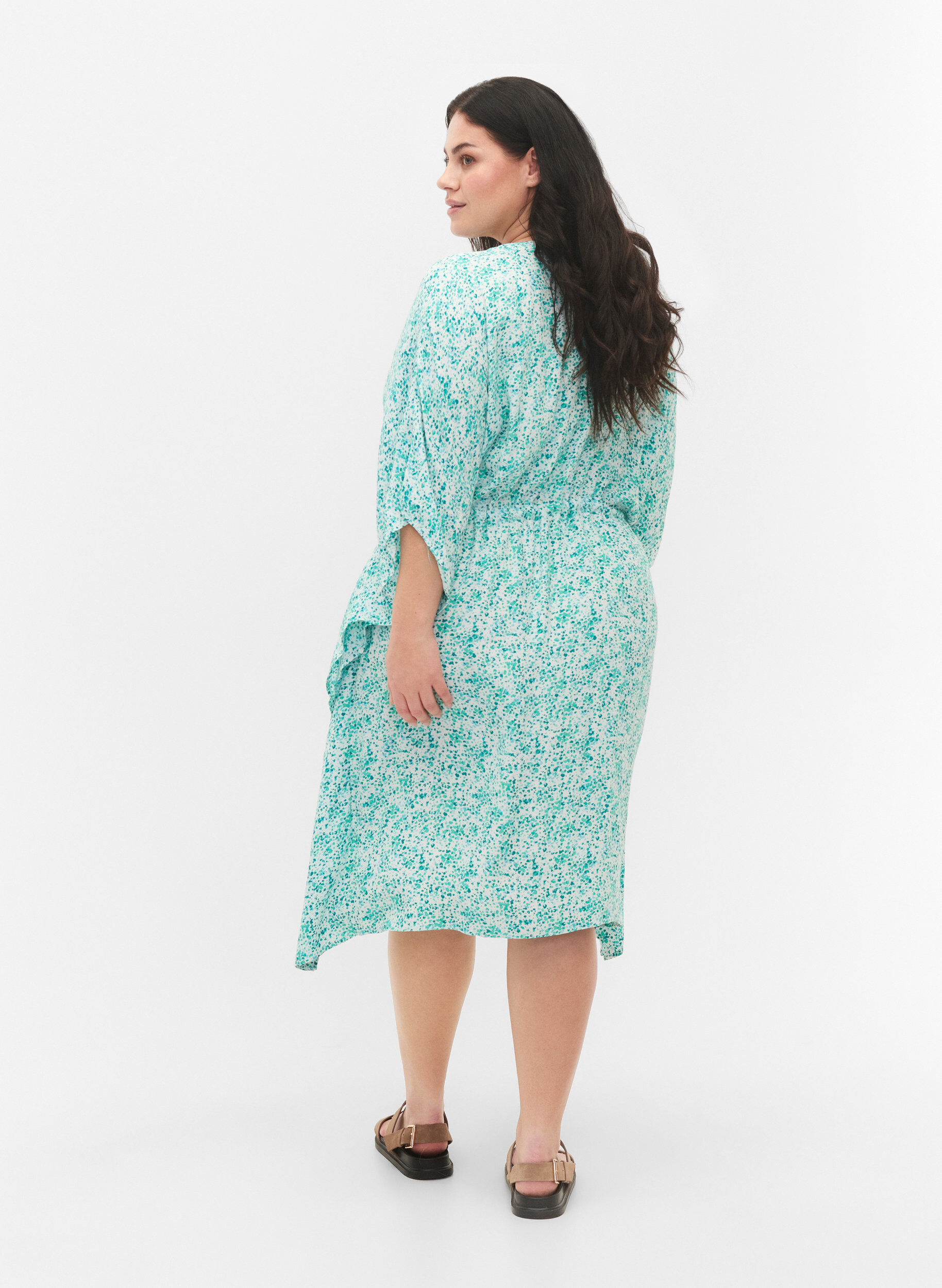 ZizziViscose caftan jurk met print, Green Dot, Model image number 1