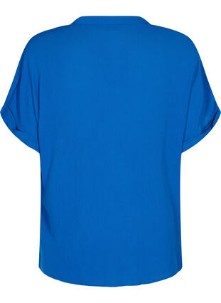 Chemise à manches courtes en viscose avec col en V, Classic Blue, Packshot image number 1