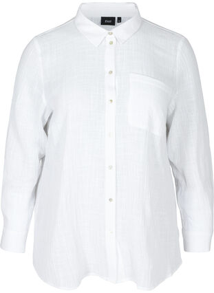 Chemise à manches longues en coton texturé, White, Packshot image number 0