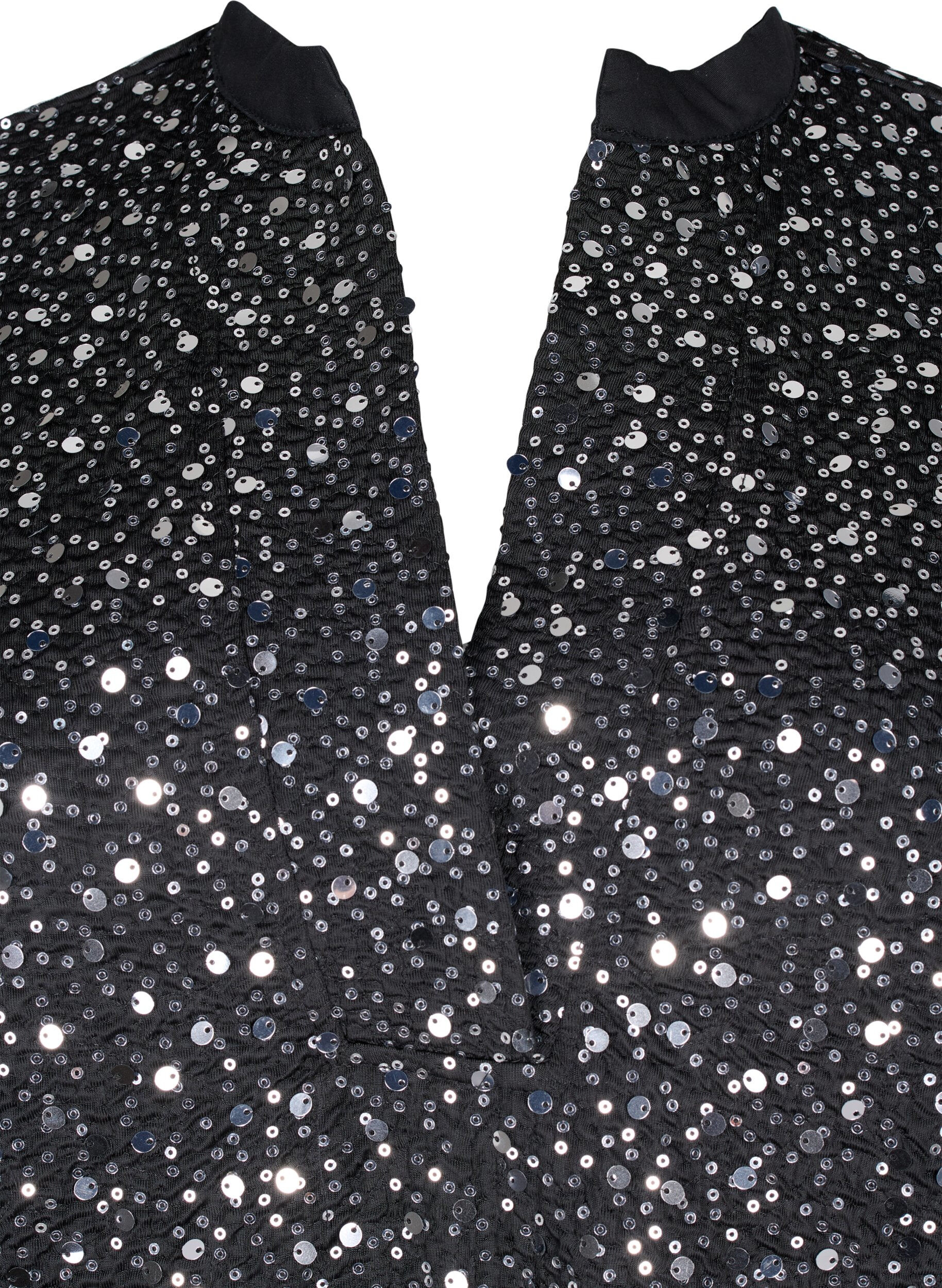 ZizziPaillettenjurk met V-hals en 3/4 mouwen, Black w. Sequins, Packshot image number 2