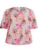 Bloemenblouse met korte mouwen en smokwerk, Roze, Packshot image number 0