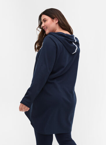 Lang sweatshirt met v-hals en capuchon, Dark Sapphire, Model image number 1