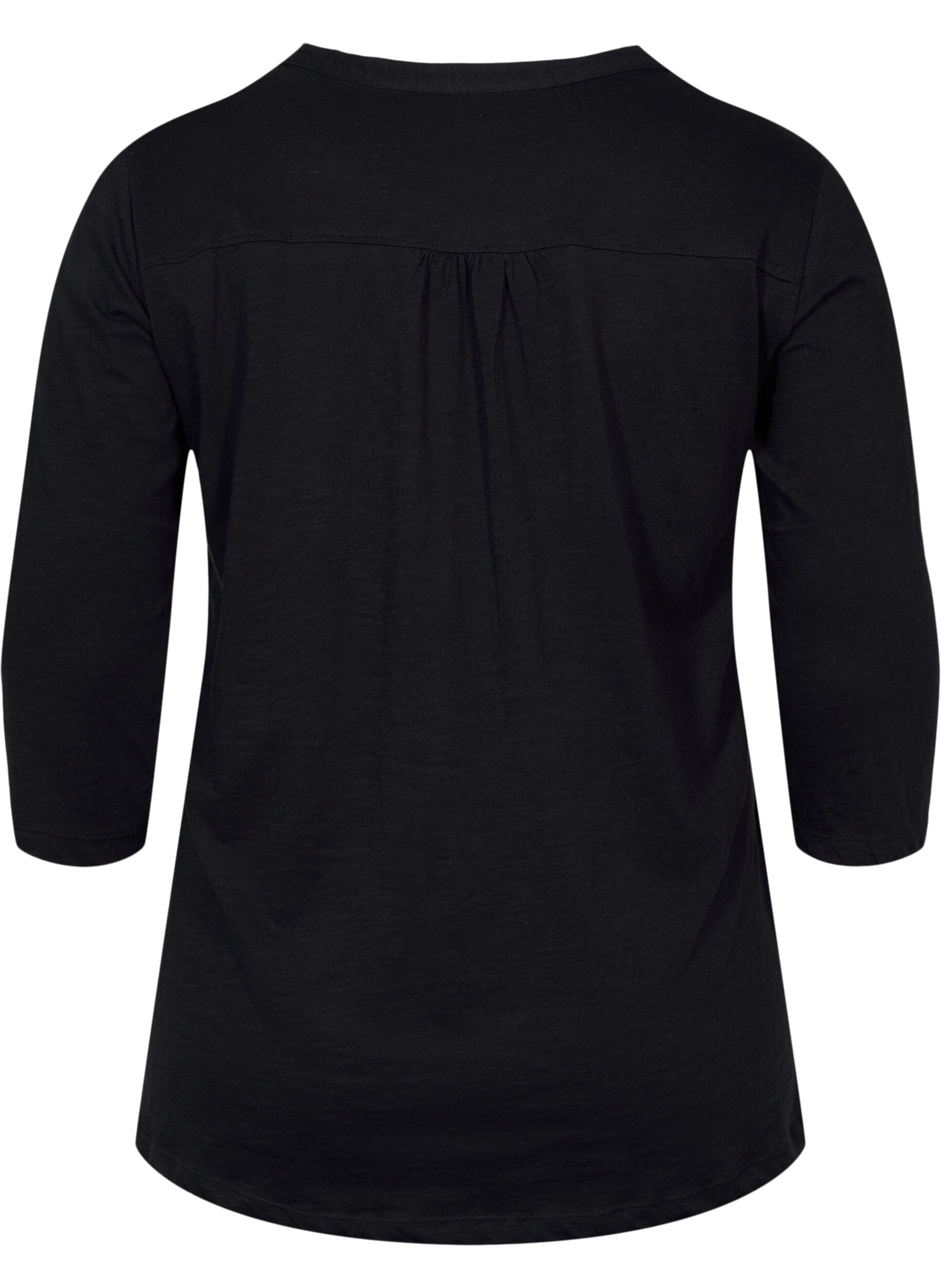 Zizzi Blouse en coton &agrave; manches 3/4, Black, Packshot image number 1
