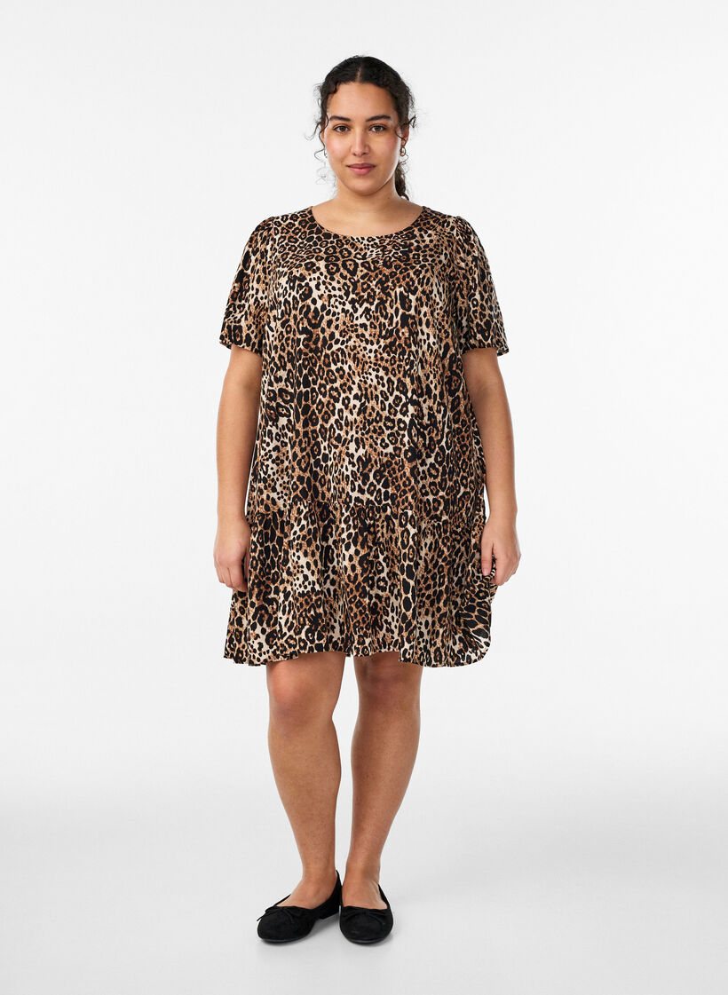 Robe en viscose avec d&eacute;coupe, Marron, Model image number 1
