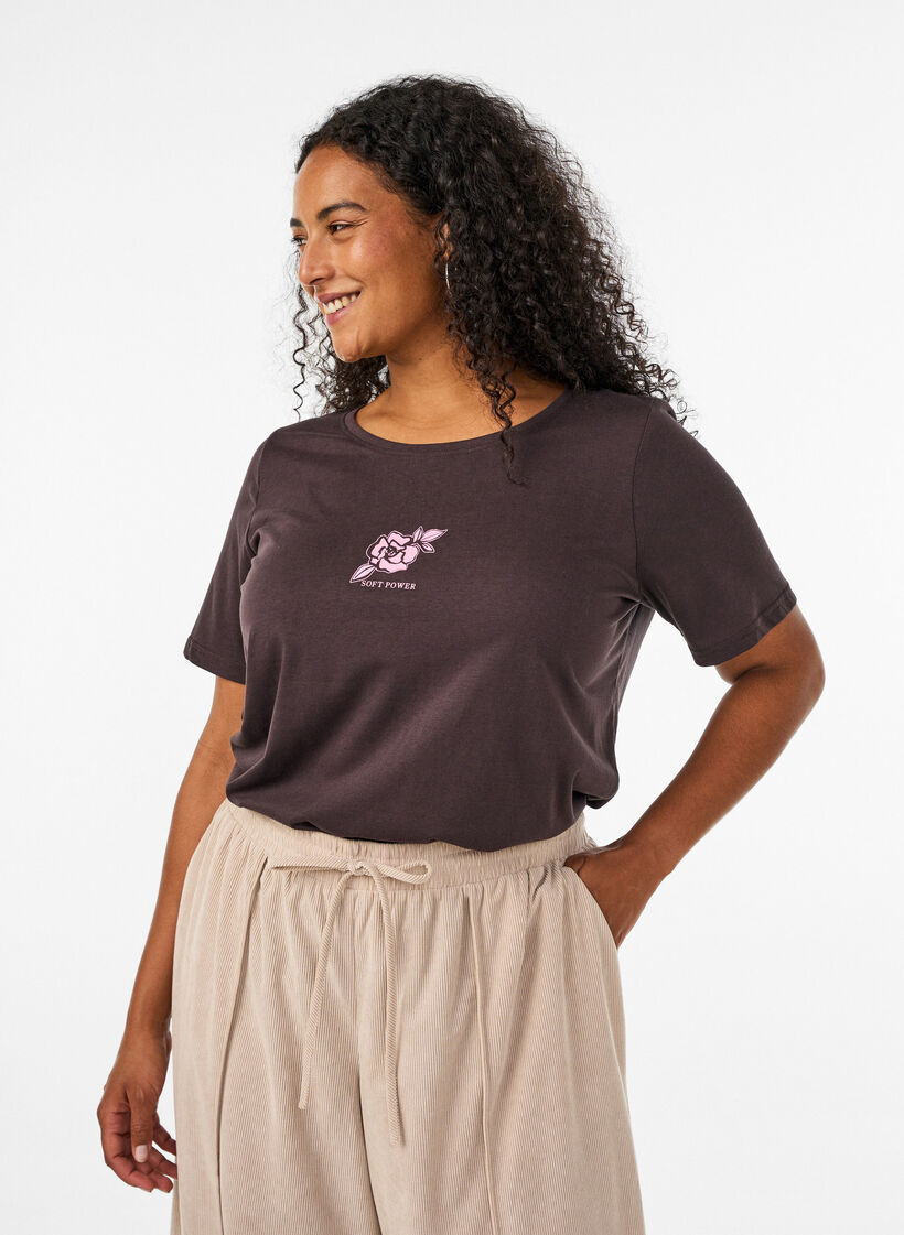 T-shirt imprim&eacute;, Marron, Model image number 0