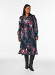 Bloemen midi-jurk met geweven textuur en strikceintuur, Zwart, Model image number 0