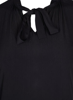 Viscose blouse met korte mouwen en strikdetail, Black, Packshot image number 2
