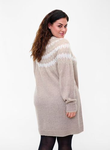 Robe en maille à motifs en laine, Simply Taupe Comb, Model image number 1