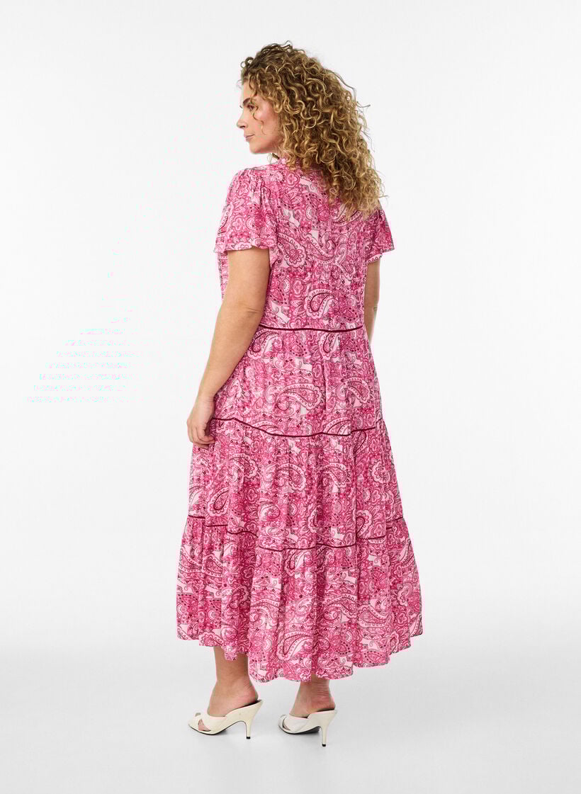 Robe midi en viscose &agrave; motif, Rose, Model image number 1