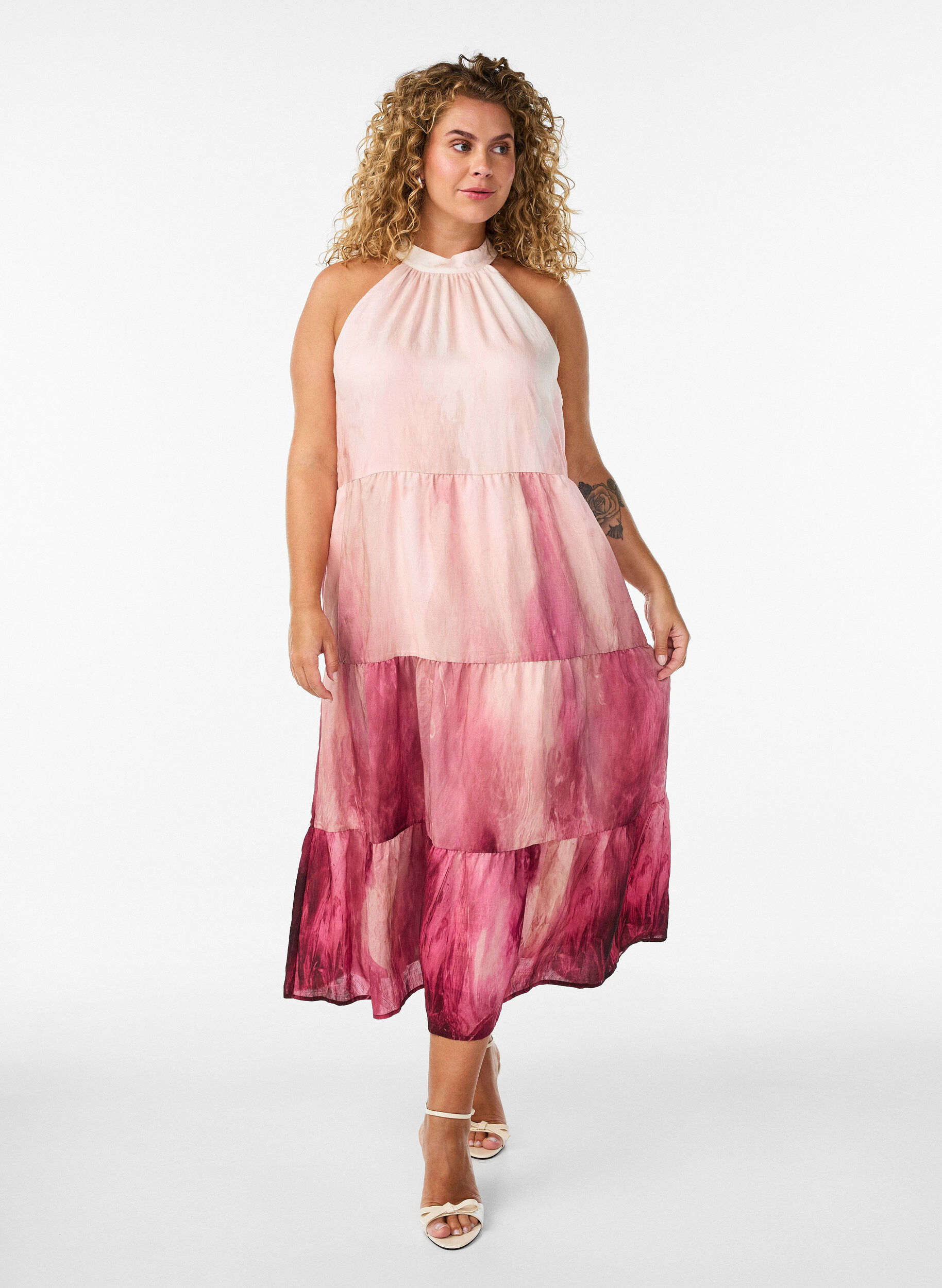 Midi halterjurk, Roze, Model