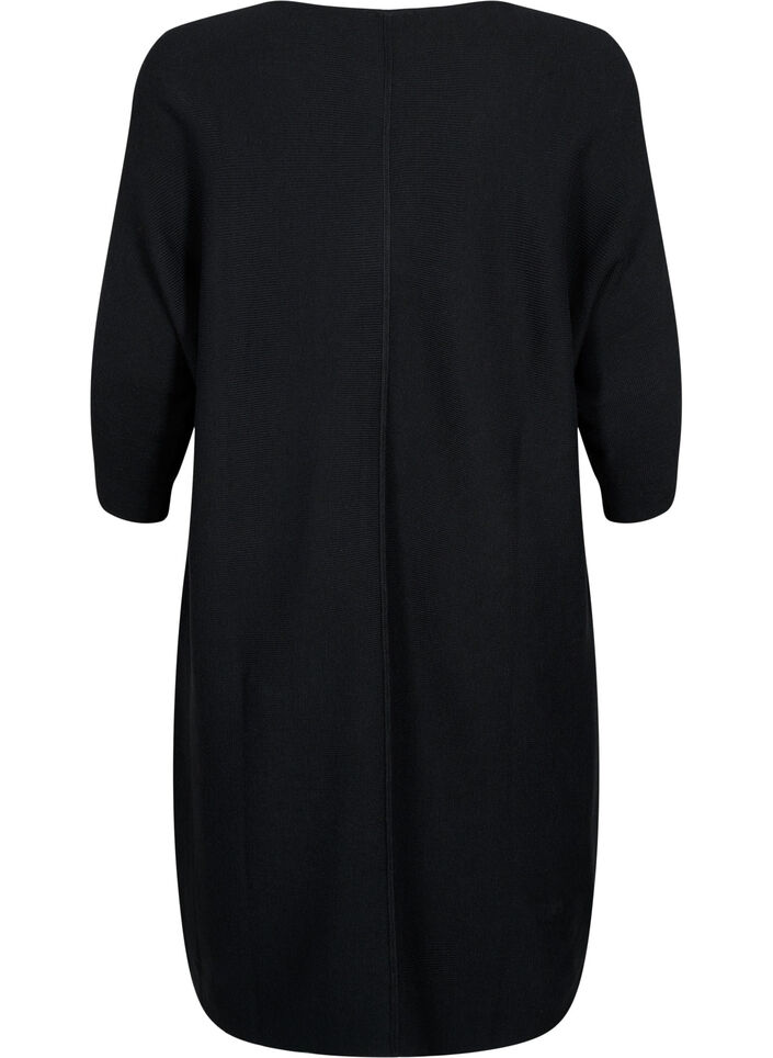 Robe côtelée à manches 3/4, Black, Packshot image number 1