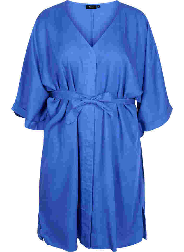 Robe à manches 3/4 avec une ceinture à nouer, Dazzling Blue, Packshot image number 0