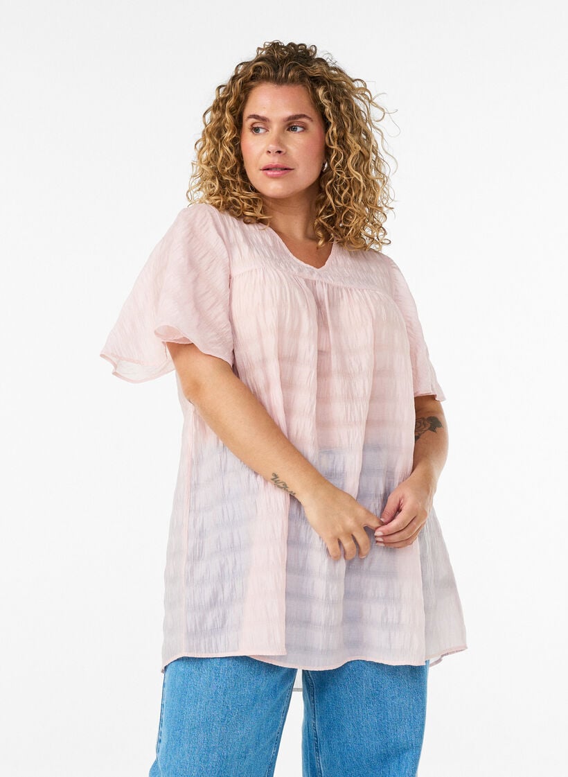 Tunique en lyocell avec manches papillon, Rose, Model image number 0