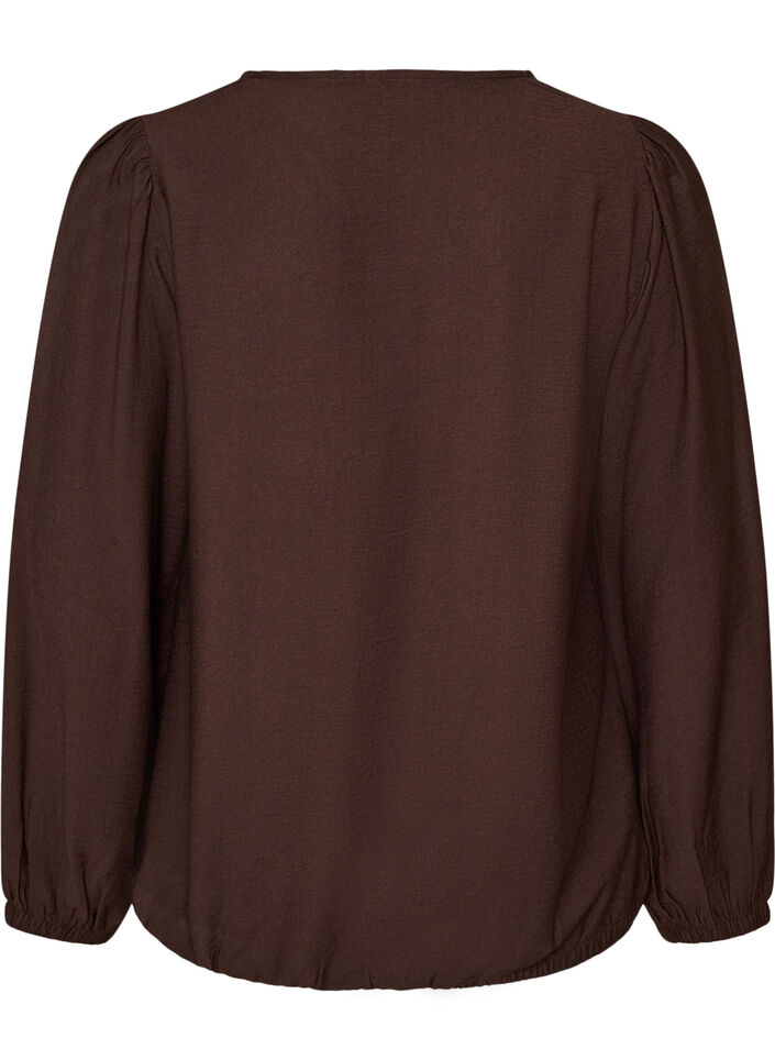 Viscose blouse met V-hals en ballonvormig silhouet, Bruin, Packshot image number 1