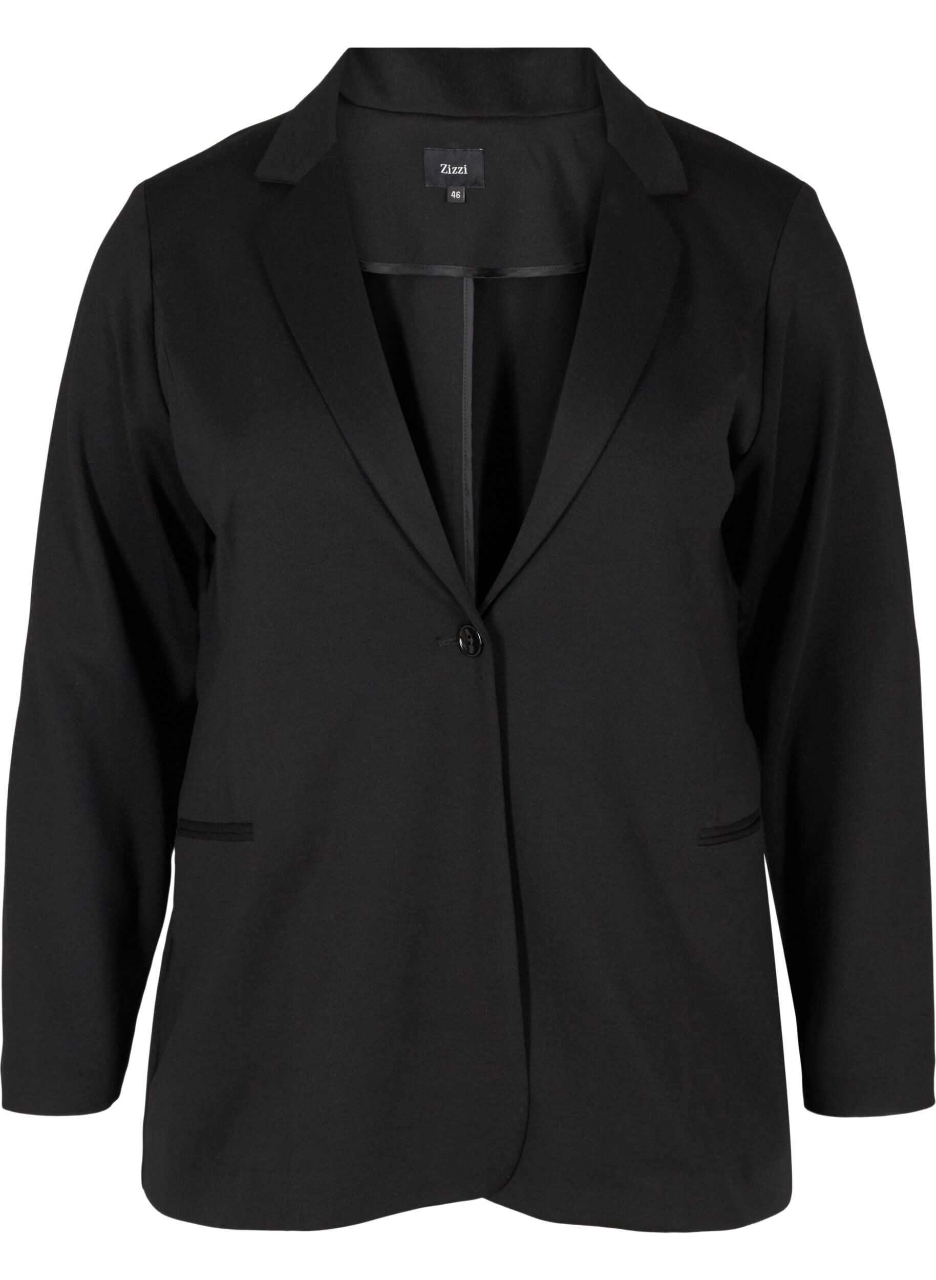 Zizzi Blazer simple avec bouton et poches d&eacute;coratives, Black, Packshot image number 0