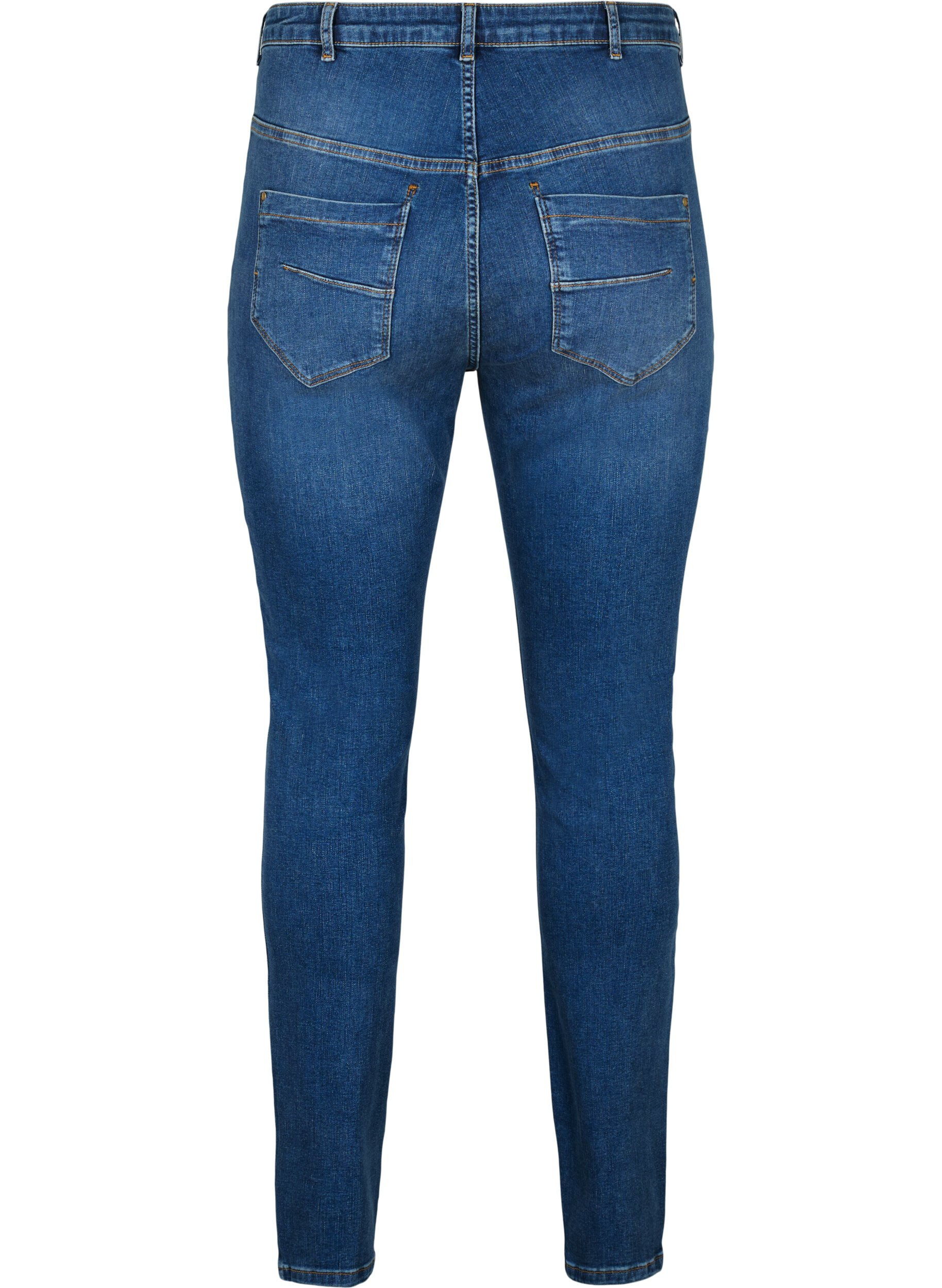 ZizziSuper slanke Amy jeans met hoge taille, Blue denim, Packshot image number 1