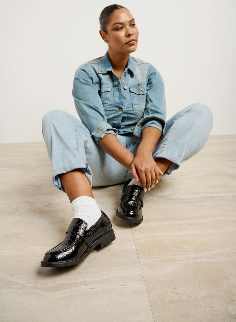 Mocassins croco larges en cuir, Black, Image image number 0