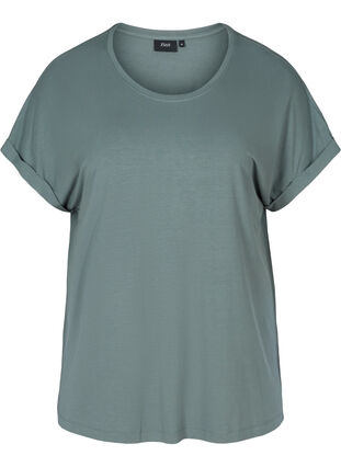 T-shirt in viscosemix met ronde hals, Balsam Green, Packshot image number 0
