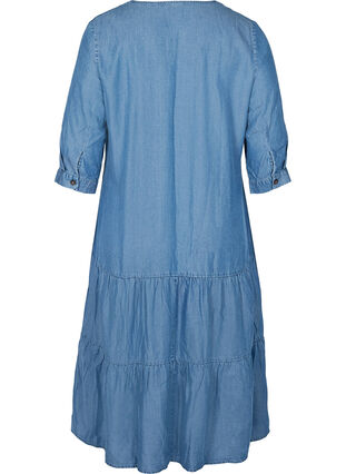 Midi-jurk met knopen en 3/4 mouwen, Blue denim, Packshot image number 1