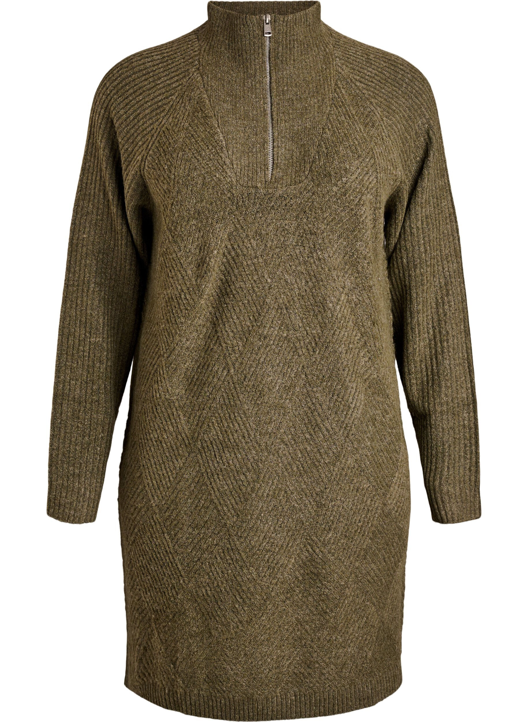 Halflange gebreide jurk met hoge kraag