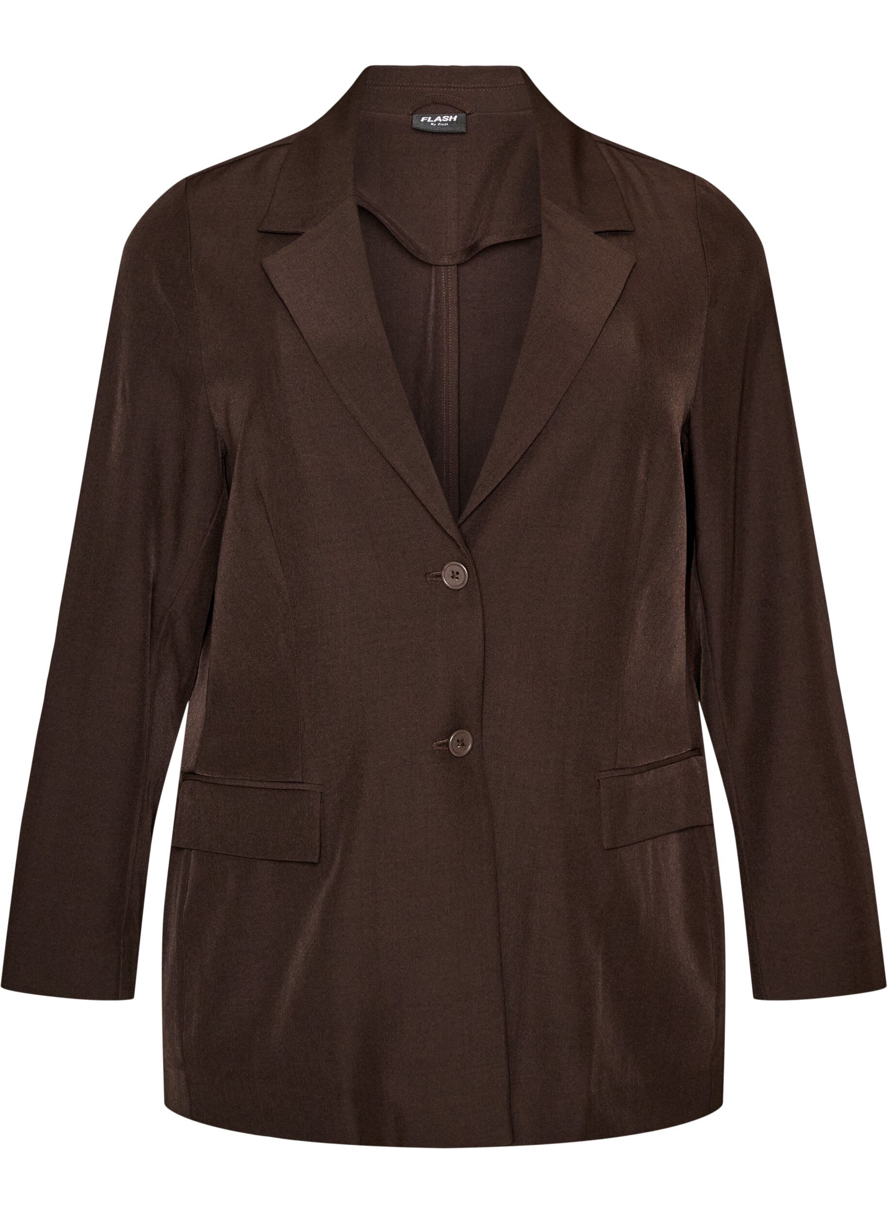 ZizziBlazer met zakken en splitten, Bruin, Packshot image number 0